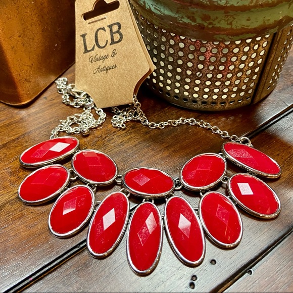 Vintage Red Matinee Necklace with Silver Chain - Picture 2 of 7